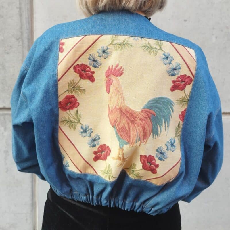 empiècement dos coq veste en jean femme