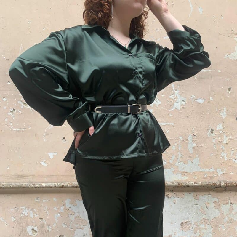 chemise satin vert oversize