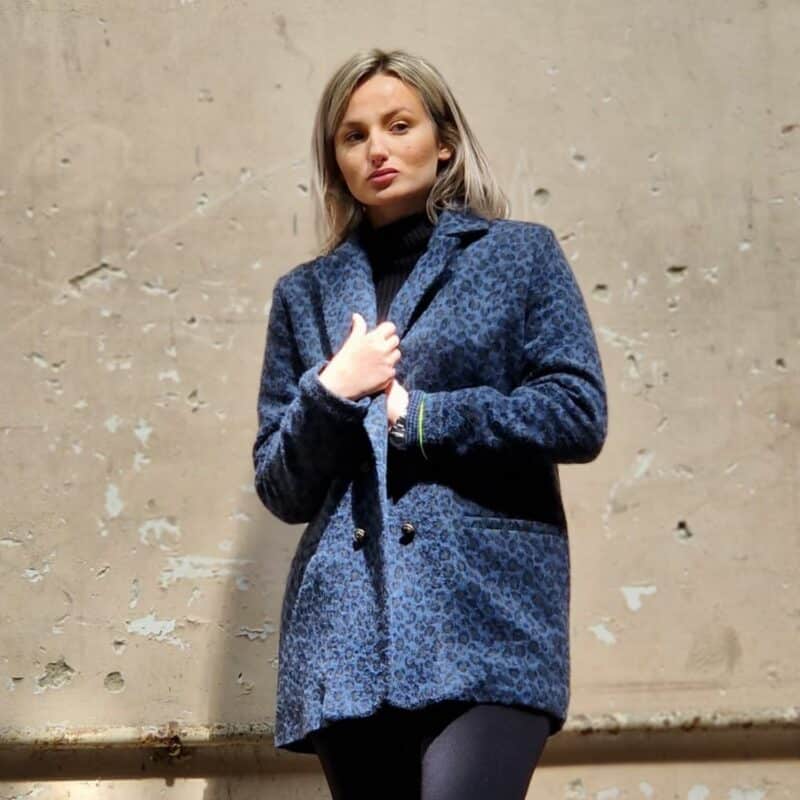 manteau blazer femme bleu léopard