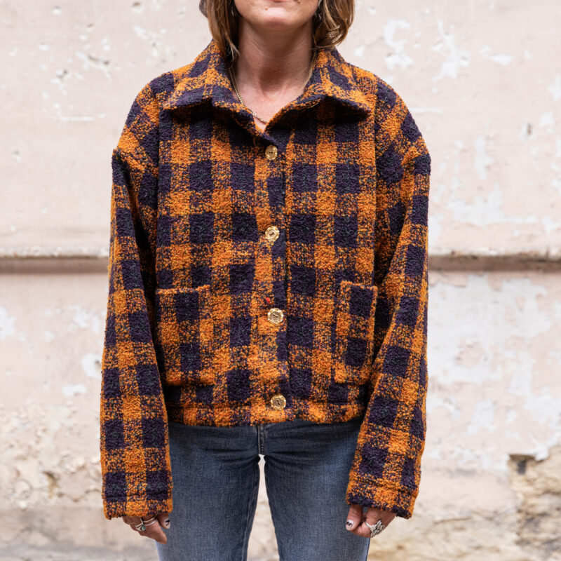 Veste Gisèle tweed carreaux oranges – Image 6