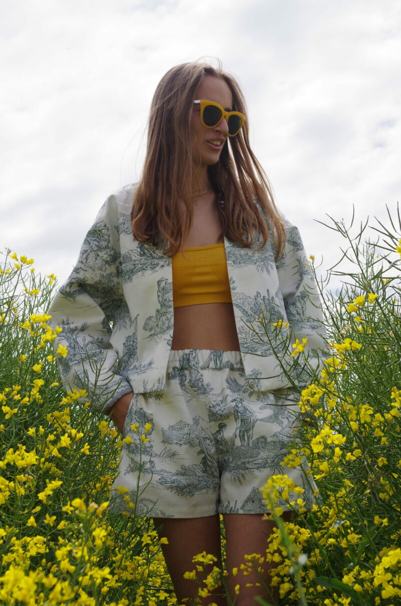 Short Sandro toile de Jouy vert – Image 7