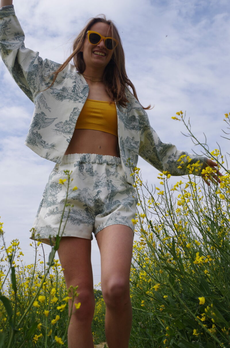 Short Sandro toile de Jouy vert