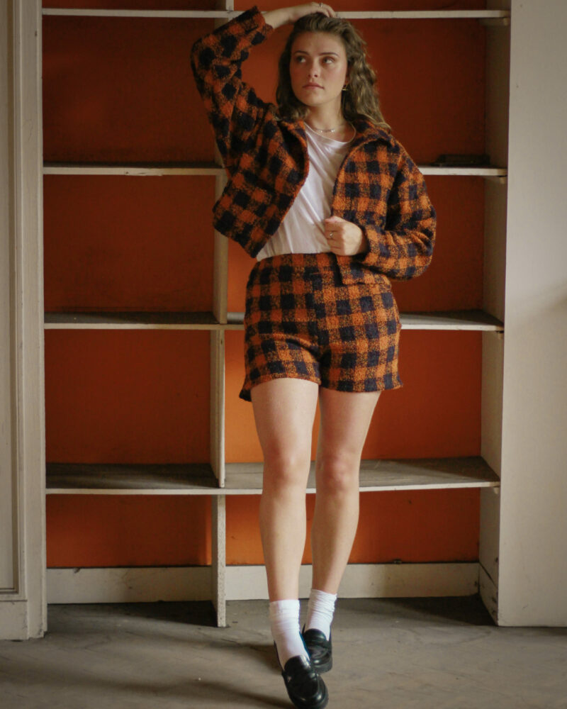 Veste Gisèle tweed carreaux oranges – Image 3