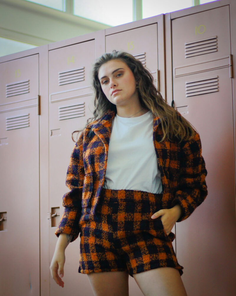 Veste Gisèle tweed carreaux oranges