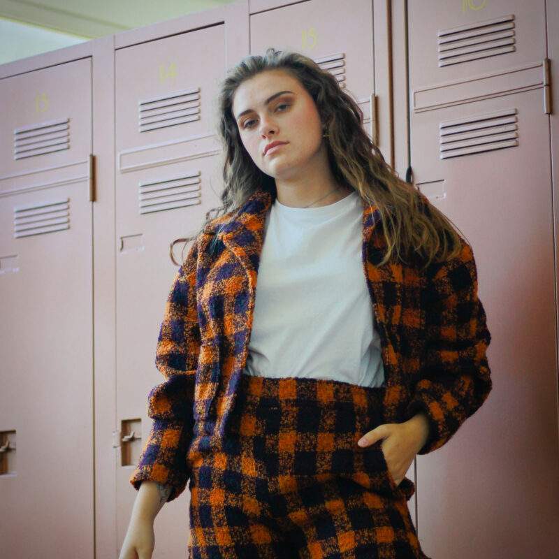 Veste Gisèle tweed carreaux oranges