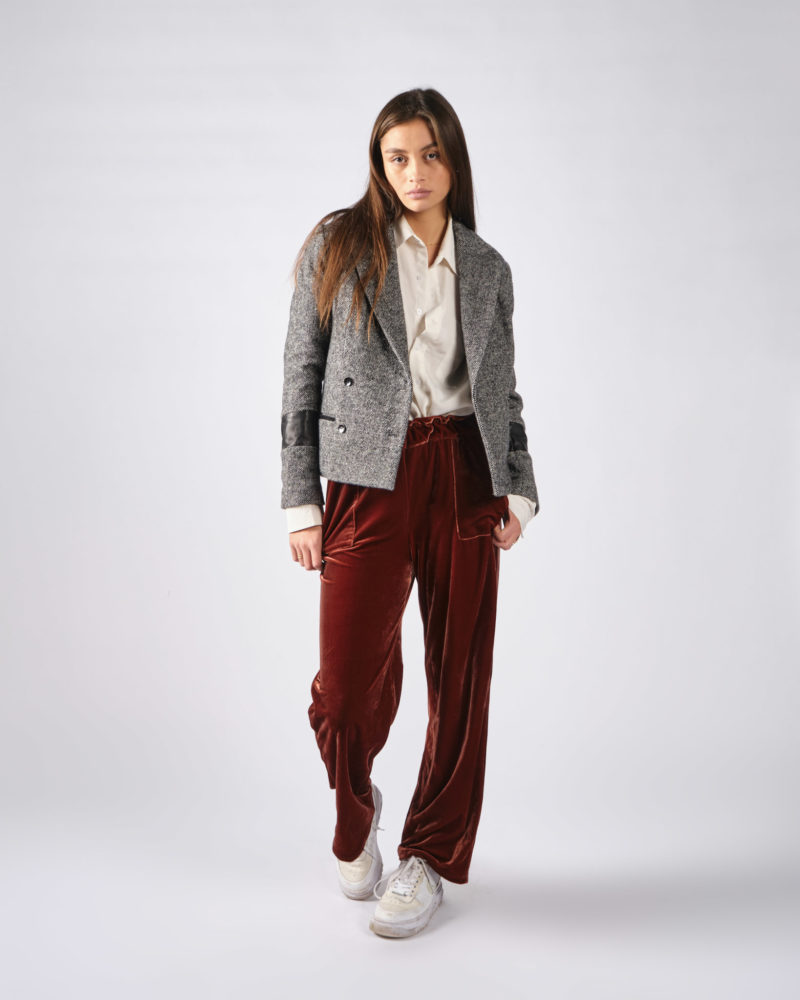 Veste tailleur tweed et cuir – Image 2