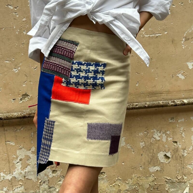 jupe patchwork france avec des carrés de chutes de tissus
