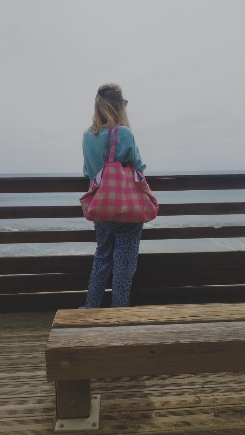 sac cabas carreaux rose et beige