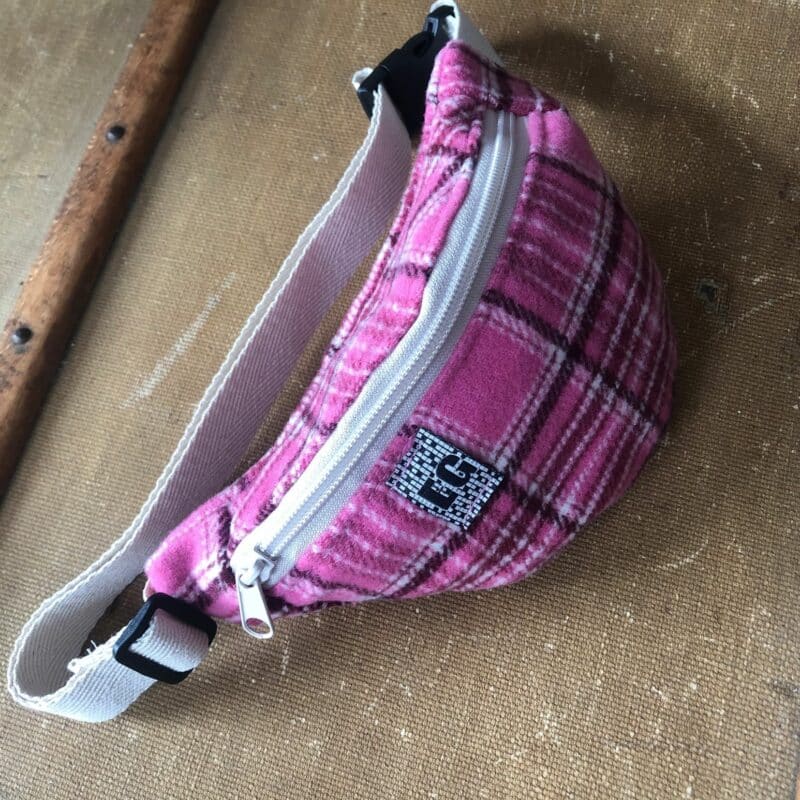 sac banane carreau gris et rose fuchia