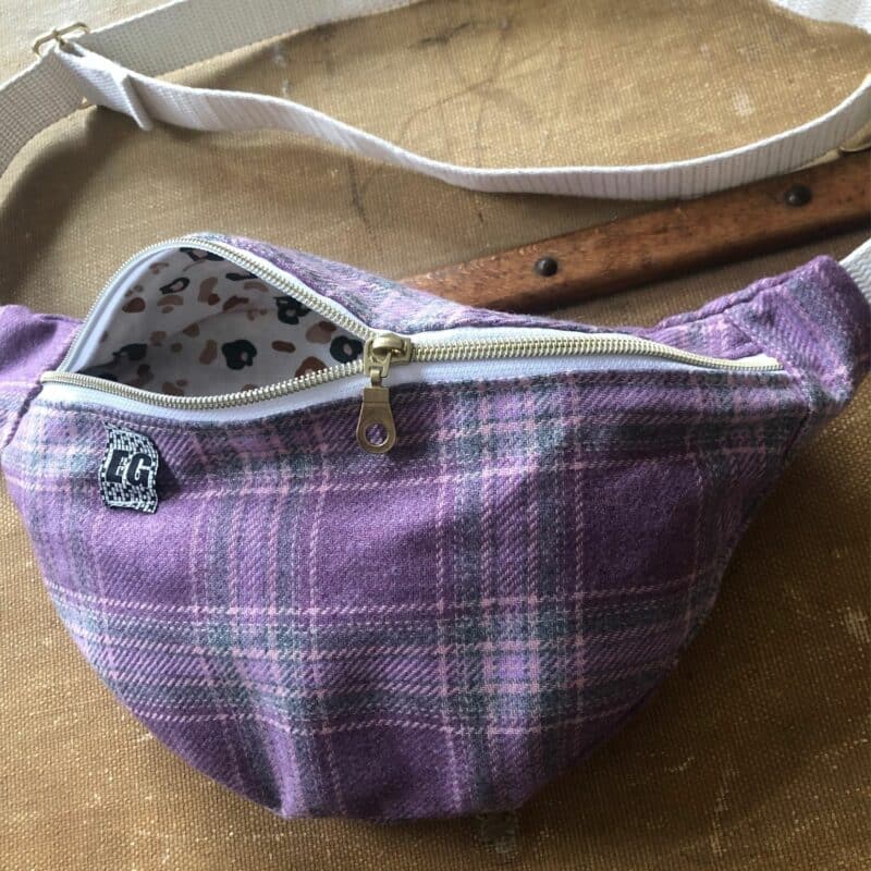sac banane carreau gris et rose fuchia