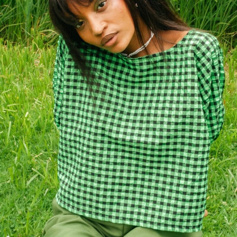 blouse vichy vert et noir