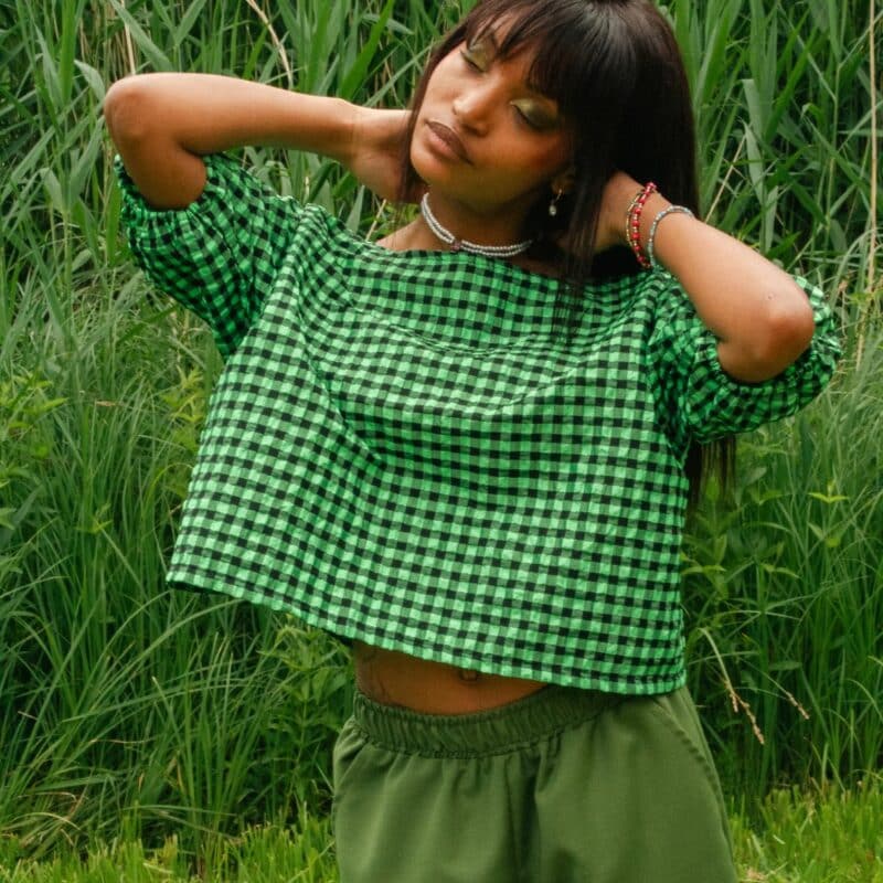 blouse vichy vert et noir
