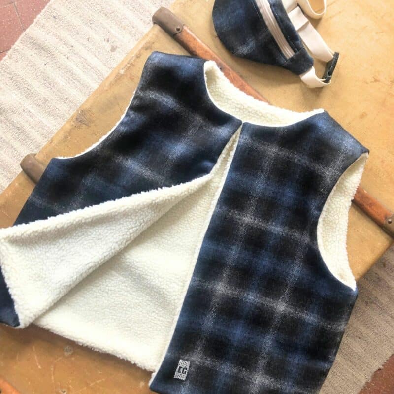 gilet de berger reversible carreaux bleu