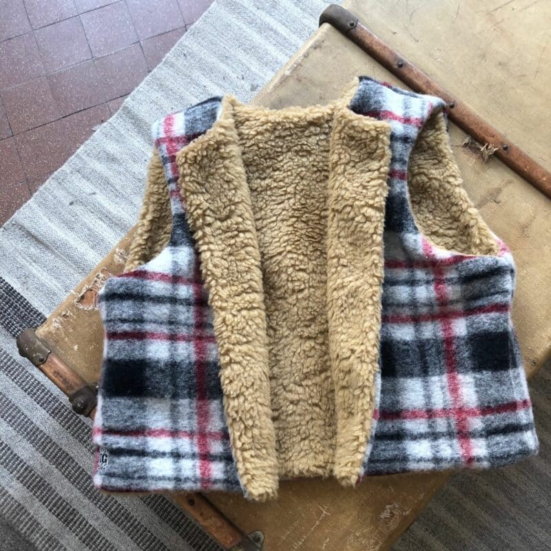 gilet de berger reversible carreaux fourrure violet