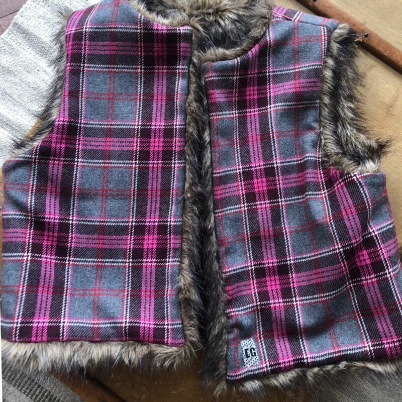 gilet de berger reversible carreaux fourrure rose