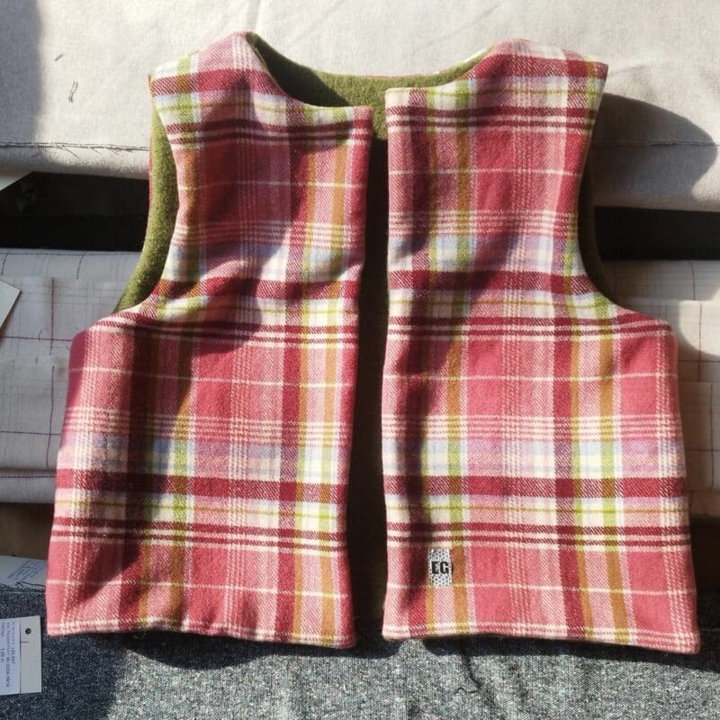gilet de berger reversible carreaux laine bouillie rose