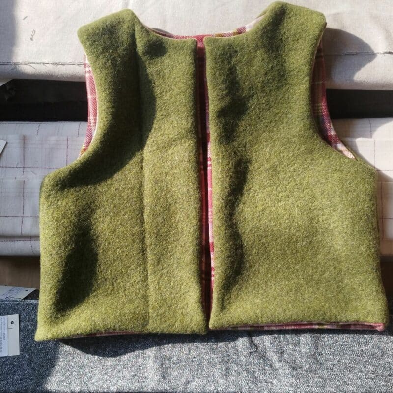 gilet de berger reversible carreaux laine bouillie rose