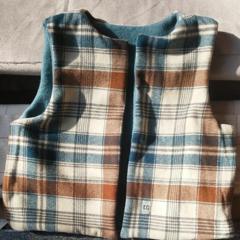 gilet de berger reversible carreaux laine bouillie rose