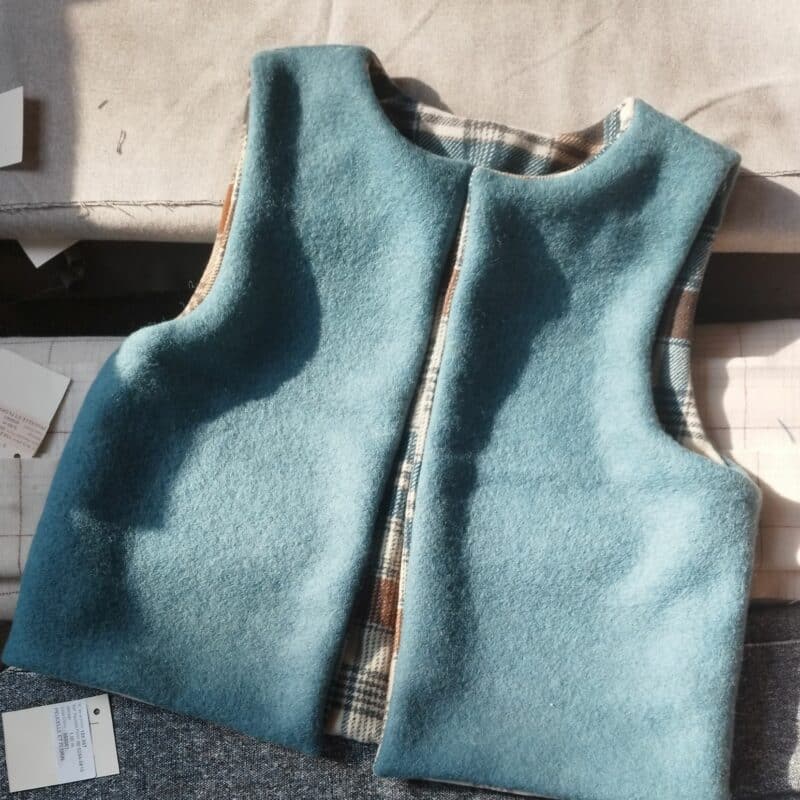 gilet de berger reversible carreaux laine bouillie rose