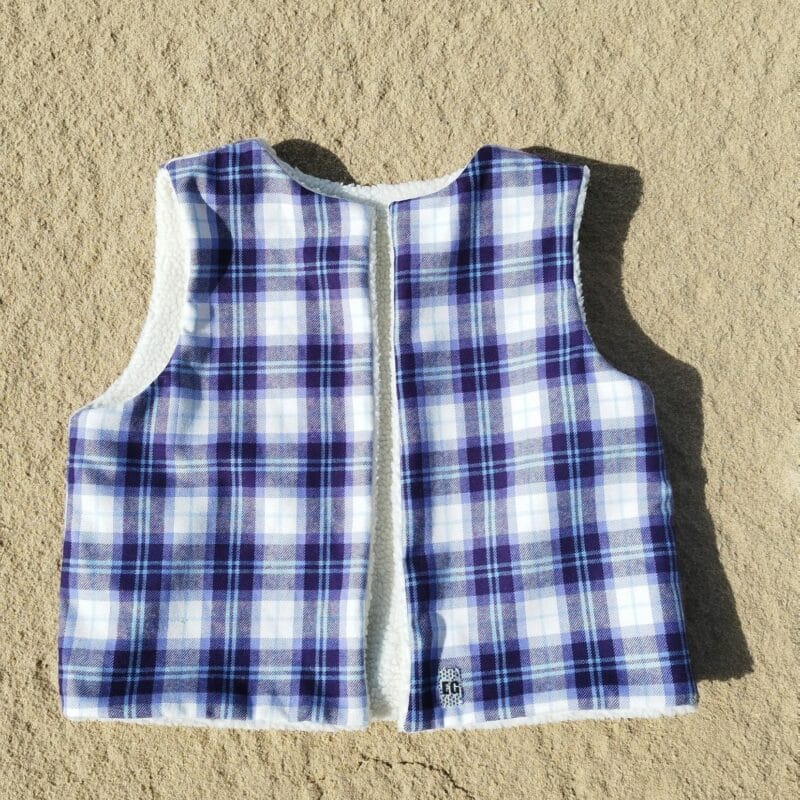gilet de berger sans manche carreaux violets
