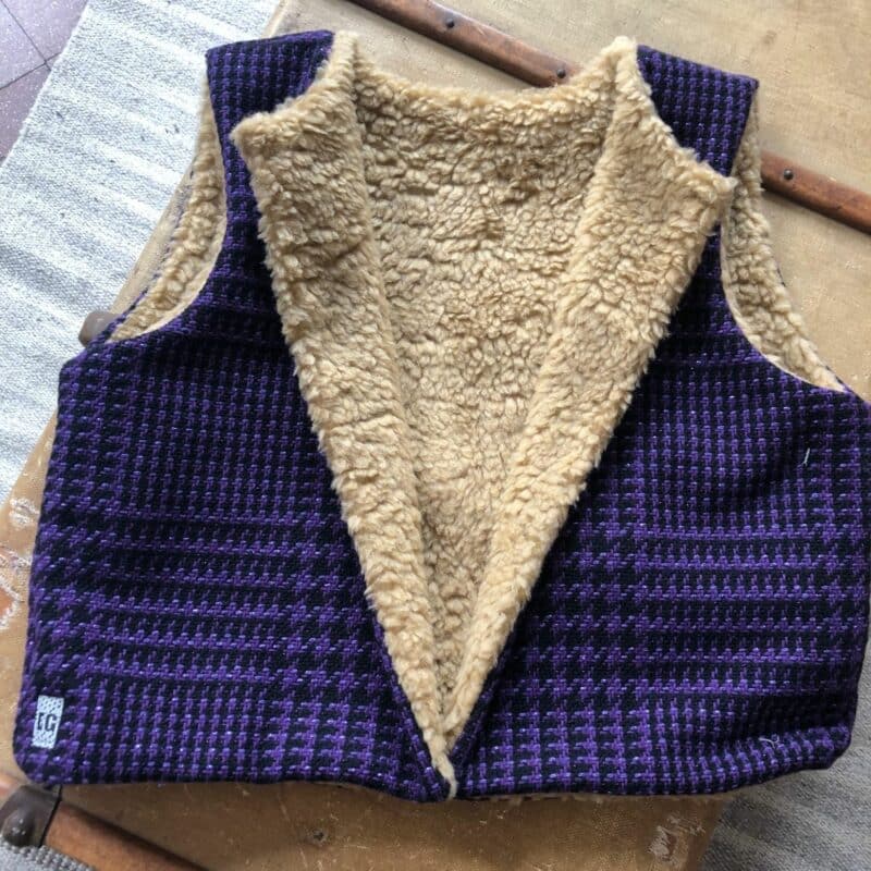 gilet de berger reversible carreaux fourrure violet