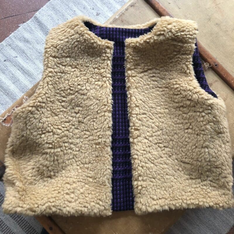 gilet de berger reversible carreaux fourrure violet