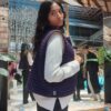 gilet de berger reversible carreaux fausse fourrure violet