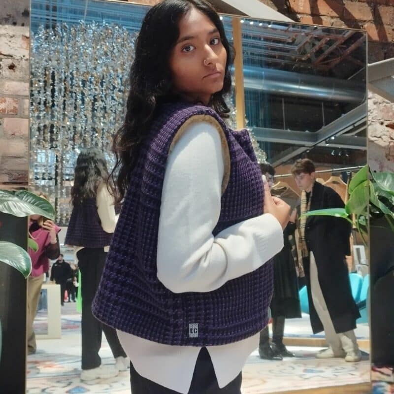 gilet de berger reversible carreaux fausse fourrure violet