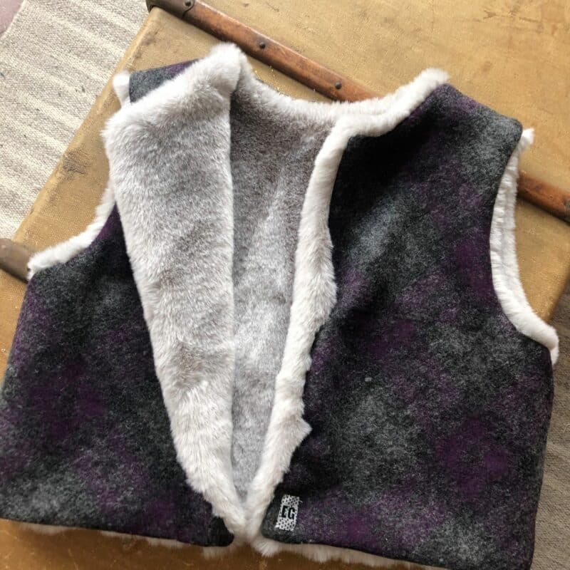 gilet de berger reversible carreaux fourrure violet
