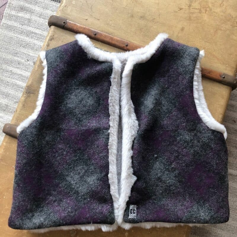 gilet de berger reversible carreaux fourrure violet