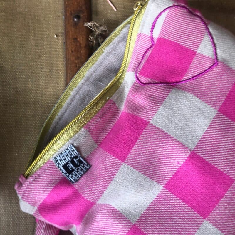 pochette carreaux rose et beige