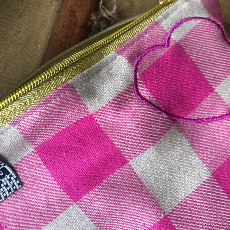 pochette carreaux rose et beige