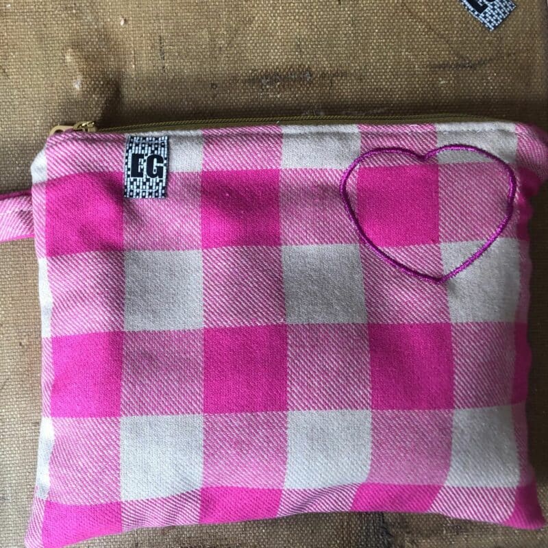 pochette carreaux rose et beige
