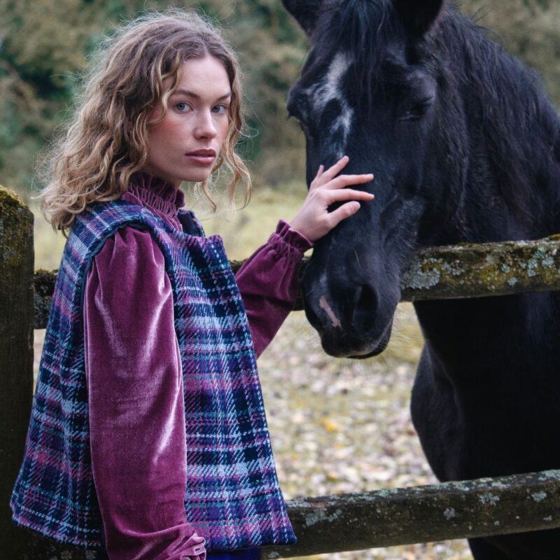 gilet de berger eva reversible femme carreaux violets