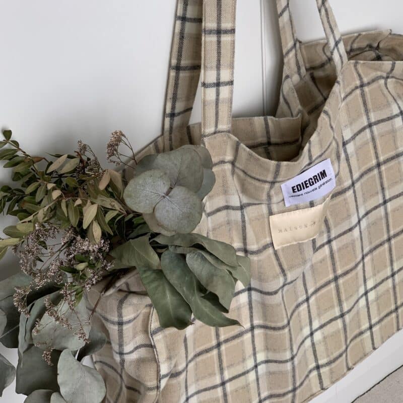 sac cabas carreaux beige gris blanc 