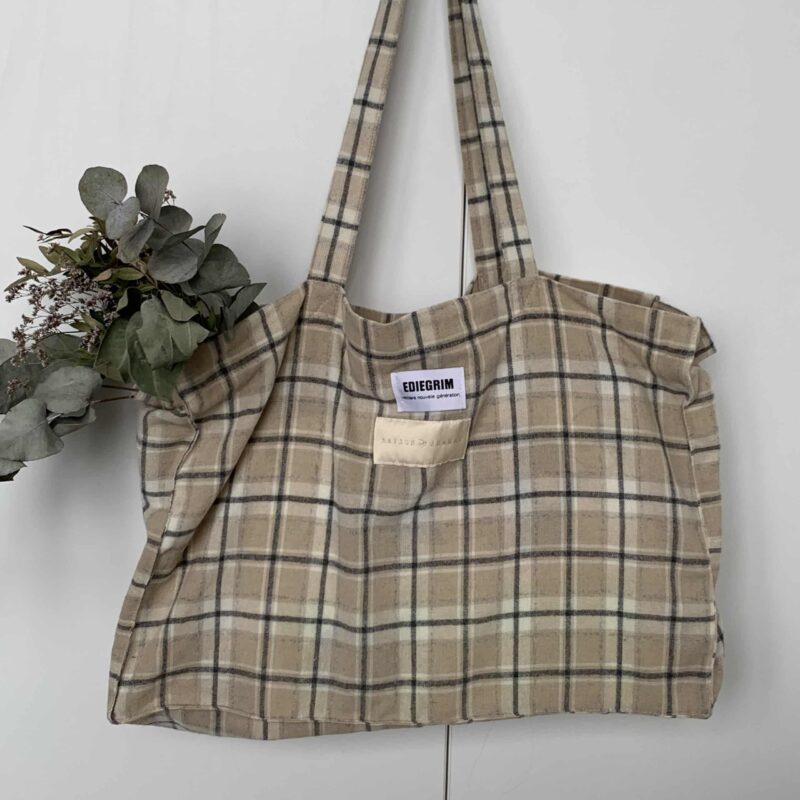 sac cabas carreaux beige gris blanc 