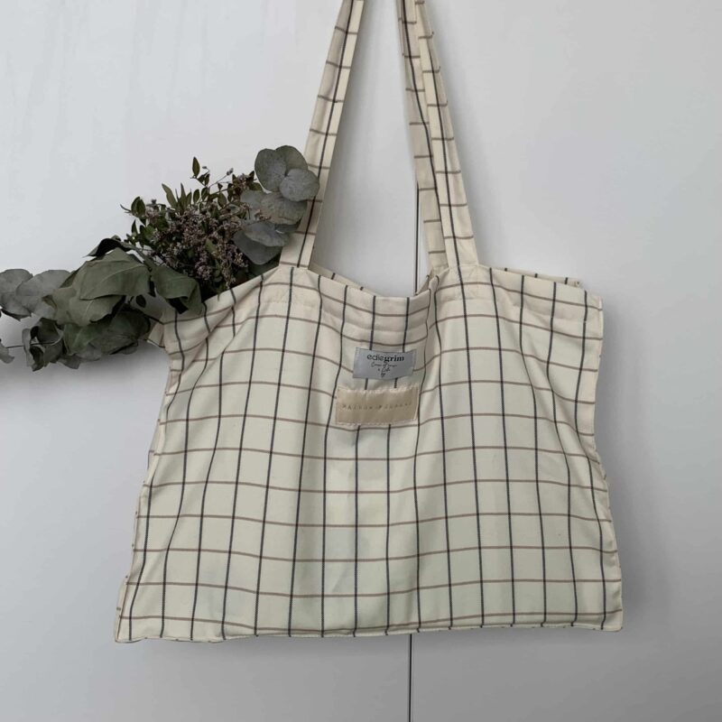 sac cabas carreaux beige gris blanc 