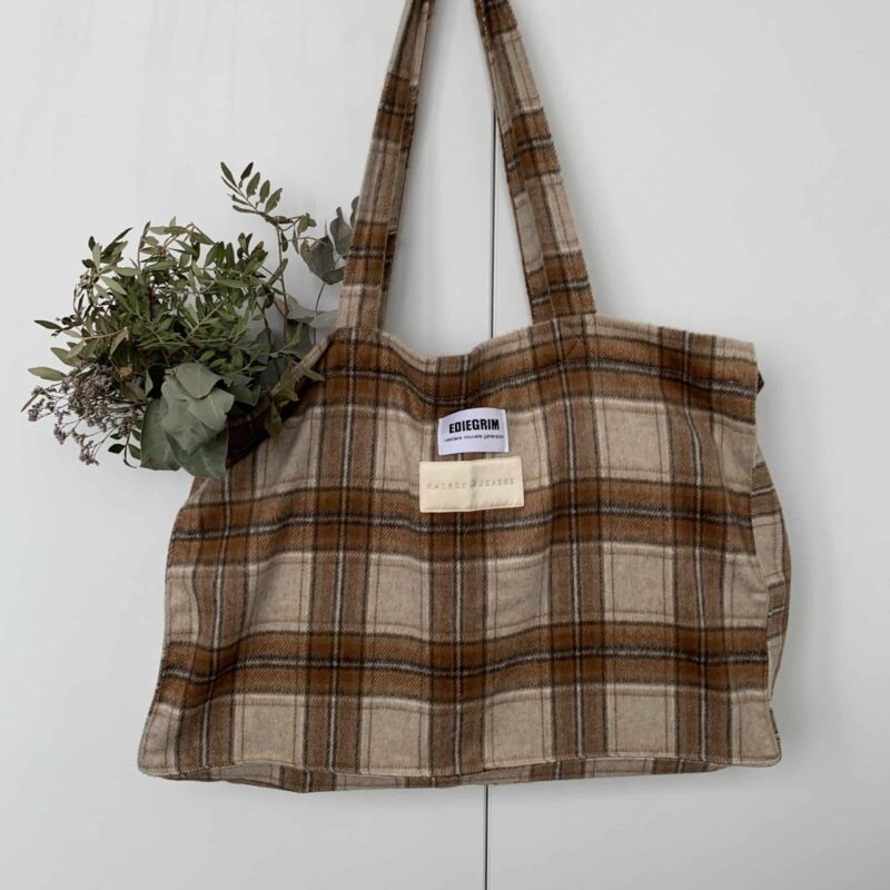sac cabas carreaux beige gris blanc 