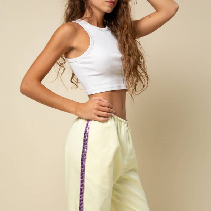 pantalon jaune à paillettes