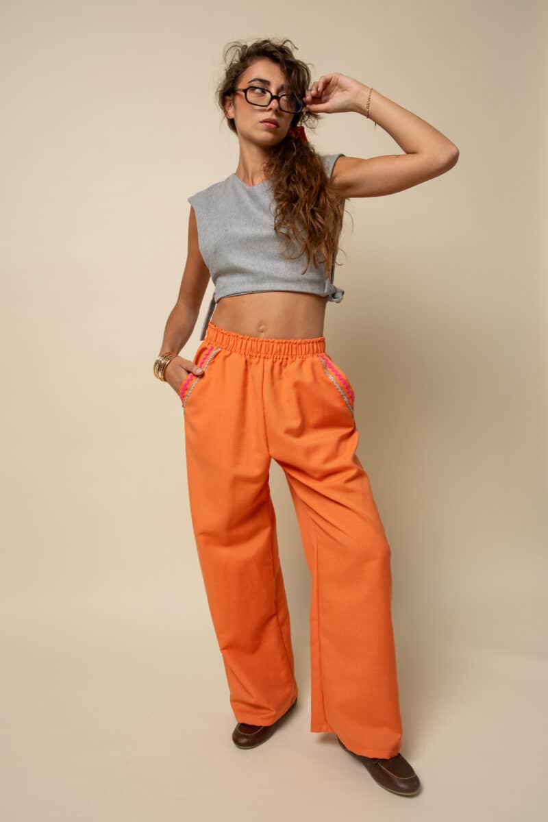 pantalon fluide orange femme