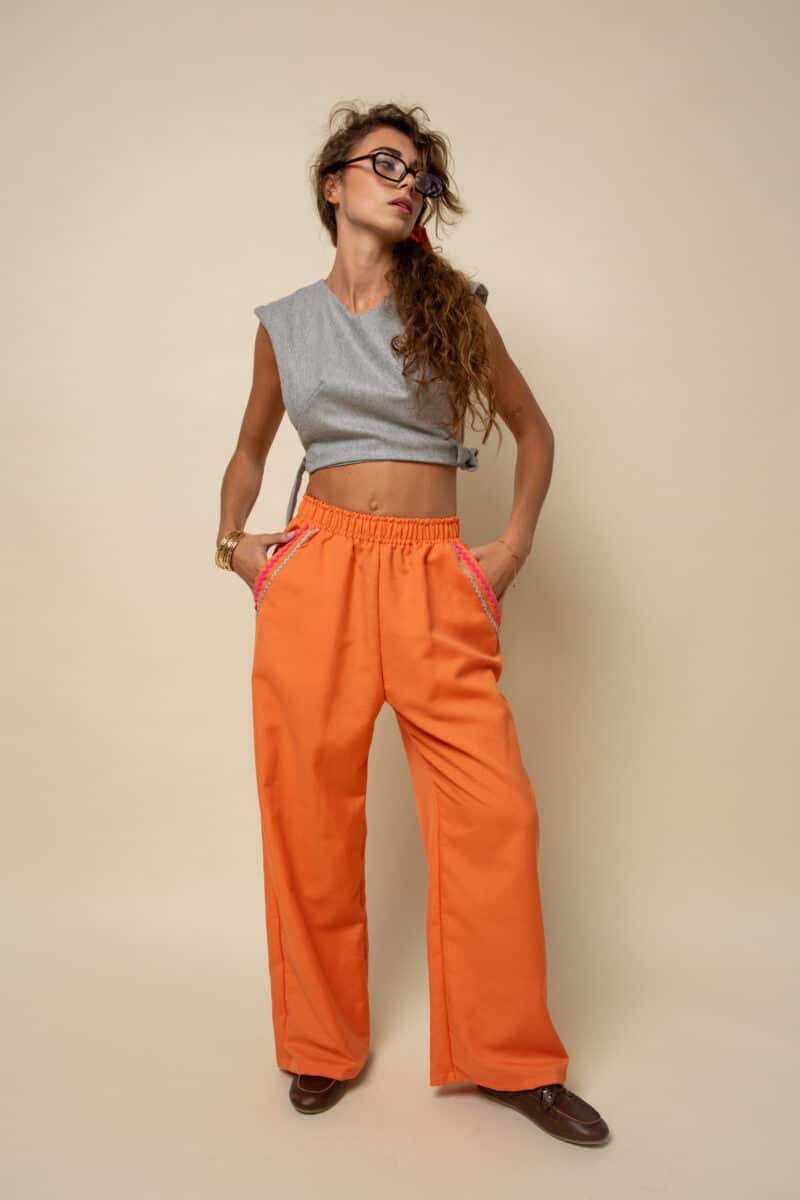 pantalon fluide orange femme