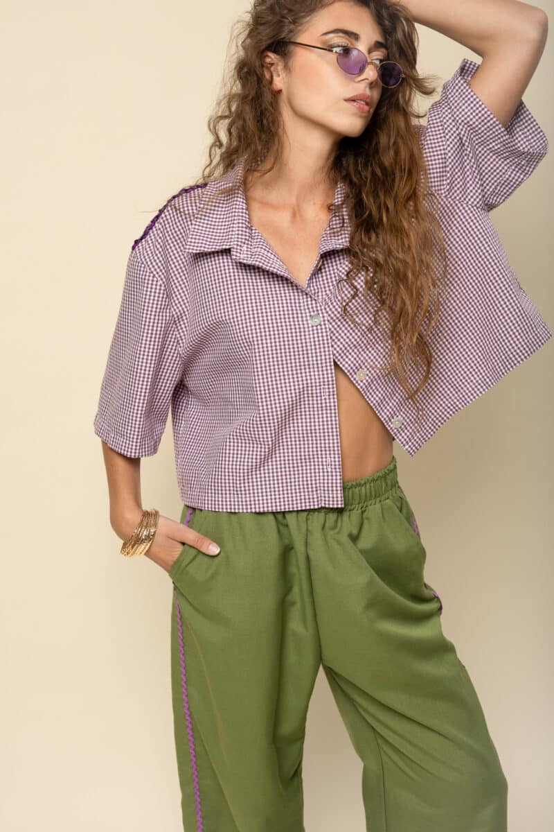 pantalon fluide kaki femme