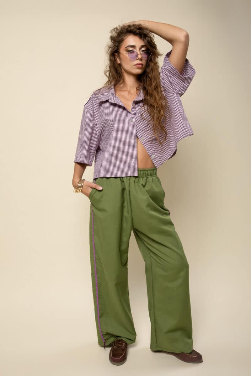 pantalon fluide kaki femme
