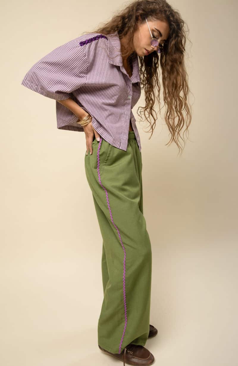 pantalon fluide kaki femme