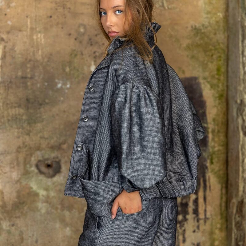 veste gisèle col froufrou lin coton